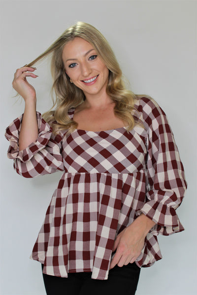 Martha King Gingham Wine Top