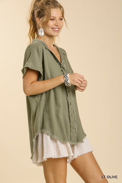 Brittany Little Olive Linen Blend Top