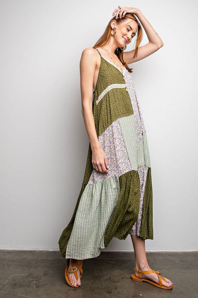 Azalea Sage Green Patchwork Dress